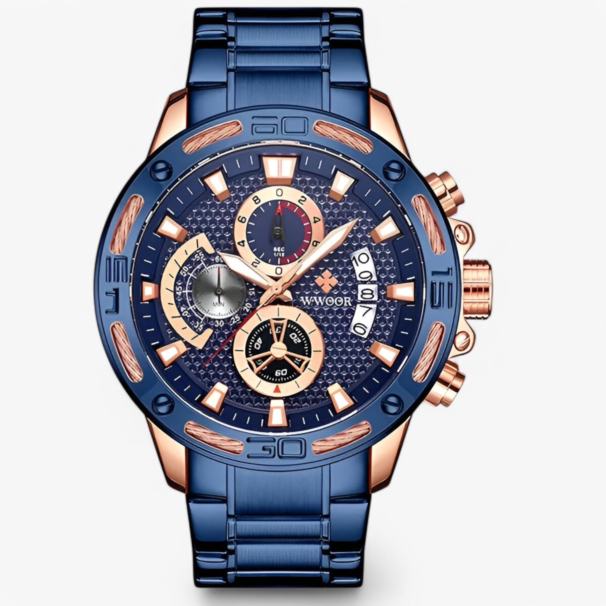 watches : Horloge Blauwe Roos - Luxe Chronograafhorloge van Roestvrij Staal in blauwe roos van Pantino