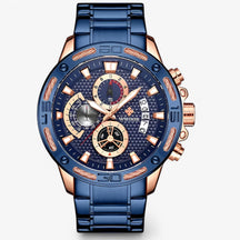 watches : Horloge Blauwe Roos - Luxe Chronograafhorloge van Roestvrij Staal in blauwe roos van Pantino