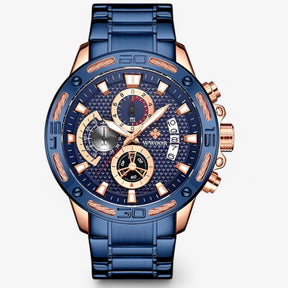 watches : Horloge Blauwe Roos - Luxe Chronograafhorloge van Roestvrij Staal in blauwe roos van Pantino