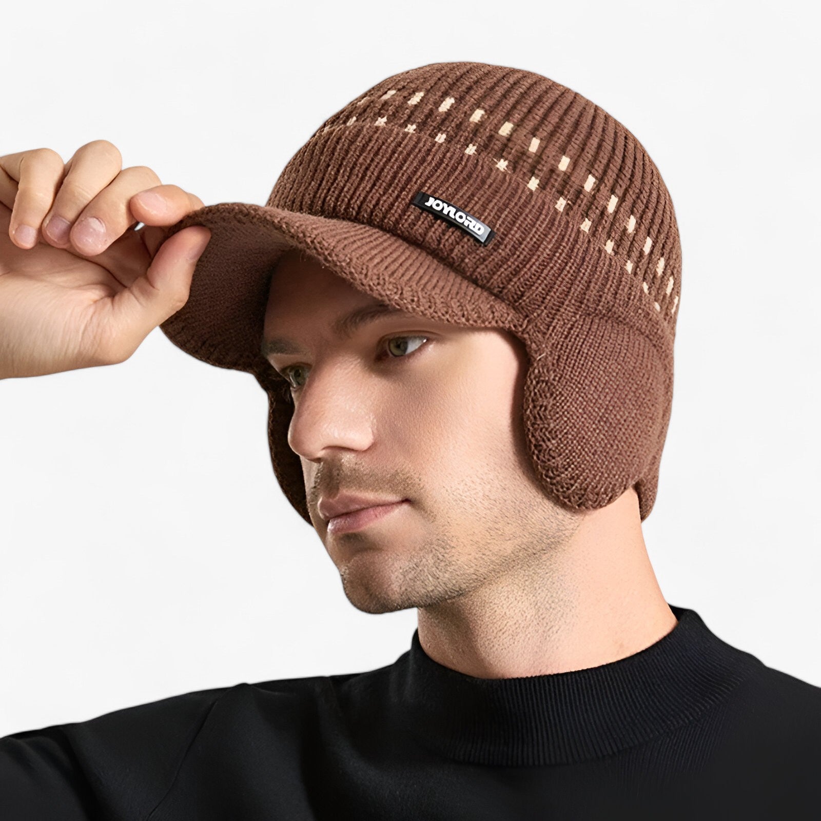 Beanie with Earflaps : Cap Zwart - Warme Stijl - Gebreide met Oorflappen in khaki van Pantino