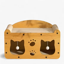 pets : Whisker Wonders - 2-in-1 Kattenkrabber en Lounge Bed - Bruin in Bruin van Pantino