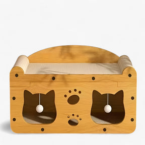 pets : Whisker Wonders - 2-in-1 Kattenkrabber en Lounge Bed - Bruin in Bruin van Pantino