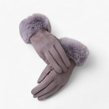 Gloves : Handschoenen Roze - Warme Suède Touchscreen met Imitatiebont in Lichtgrijs Eén maat van Pantino
