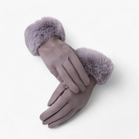 Gloves : Handschoenen Roze - Warme Suède Touchscreen met Imitatiebont in Lichtgrijs Eén maat van Pantino