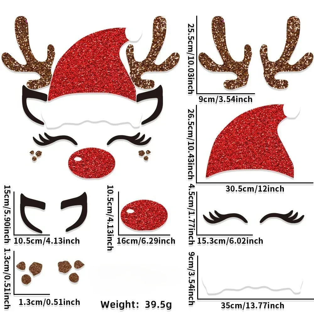 home & garden : Kerstviltstickers voor Deuren en Ramen - Feestelijke Decoratie voor Thuis in Elanden met rode hoed van Pantino