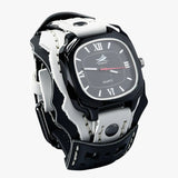 Grande montre carrée homme avec bracelet en cuir véritable - Rouge noir