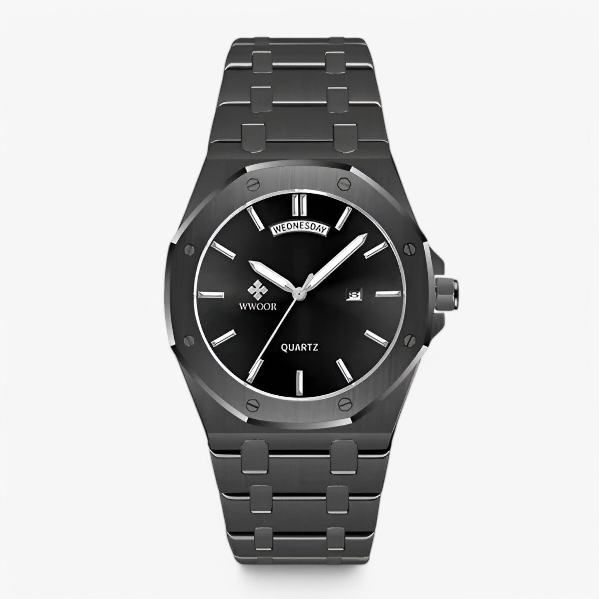 watches : Horloge Zwart Wit - Luxe Sporthorloge van Roestvrij Staal in zwart zwart van Pantino