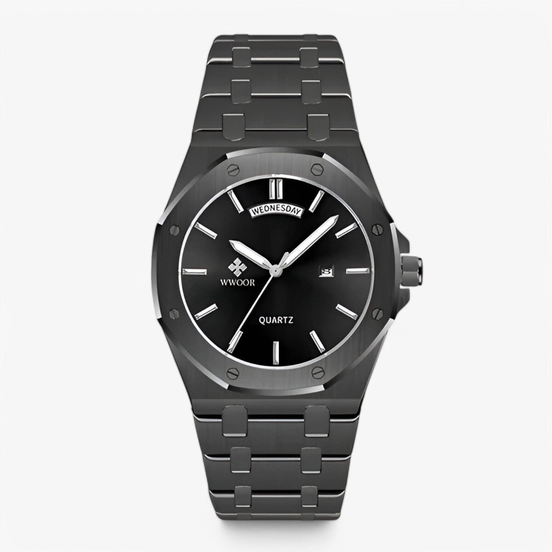 watches : Horloge Zwart Wit - Luxe Sporthorloge van Roestvrij Staal in zwart zwart van Pantino