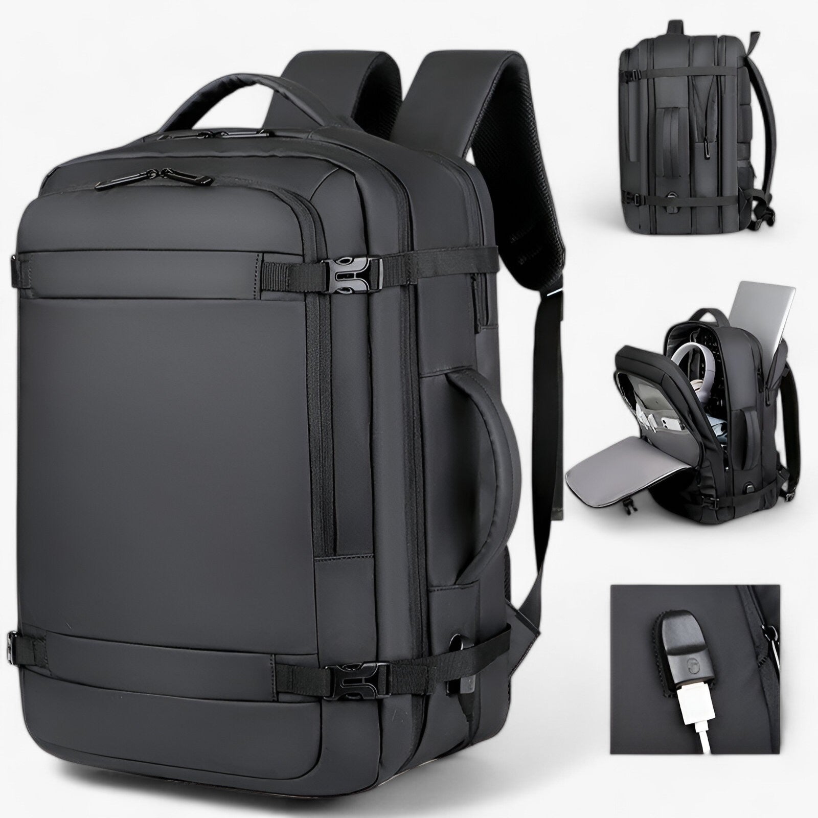 bags : Reisrugzak met USB Heren - Expande Zwart in Expande Zwart 18inch(32x46x15)cm van Pantino