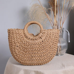 Tassen : Rieten Mandtas Dames Beige - Handgeweven Strandtas in Beige 42cm x 26cm van Pantino