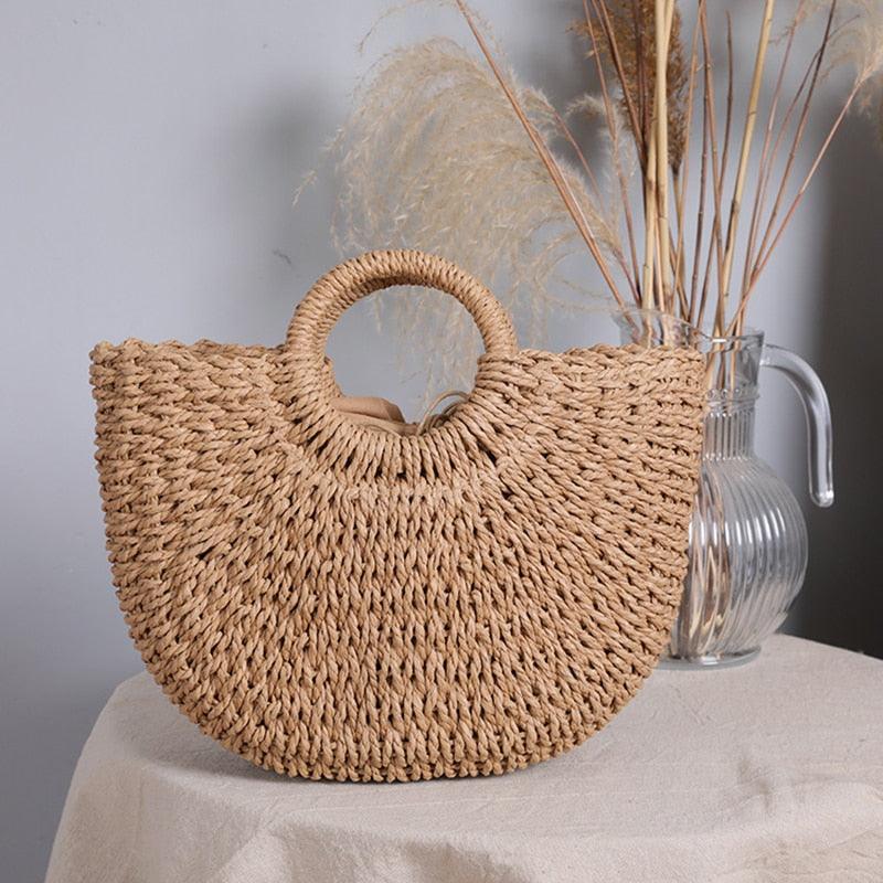 Tassen : Rieten Mandtas Dames Beige - Handgeweven Strandtas in Beige 42cm x 26cm van Pantino