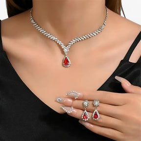 Jewelry Set : Oorbellen Dames Zilver - Trouwset 2 Delen - Druppelhanger en 2 in Rood van Pantino