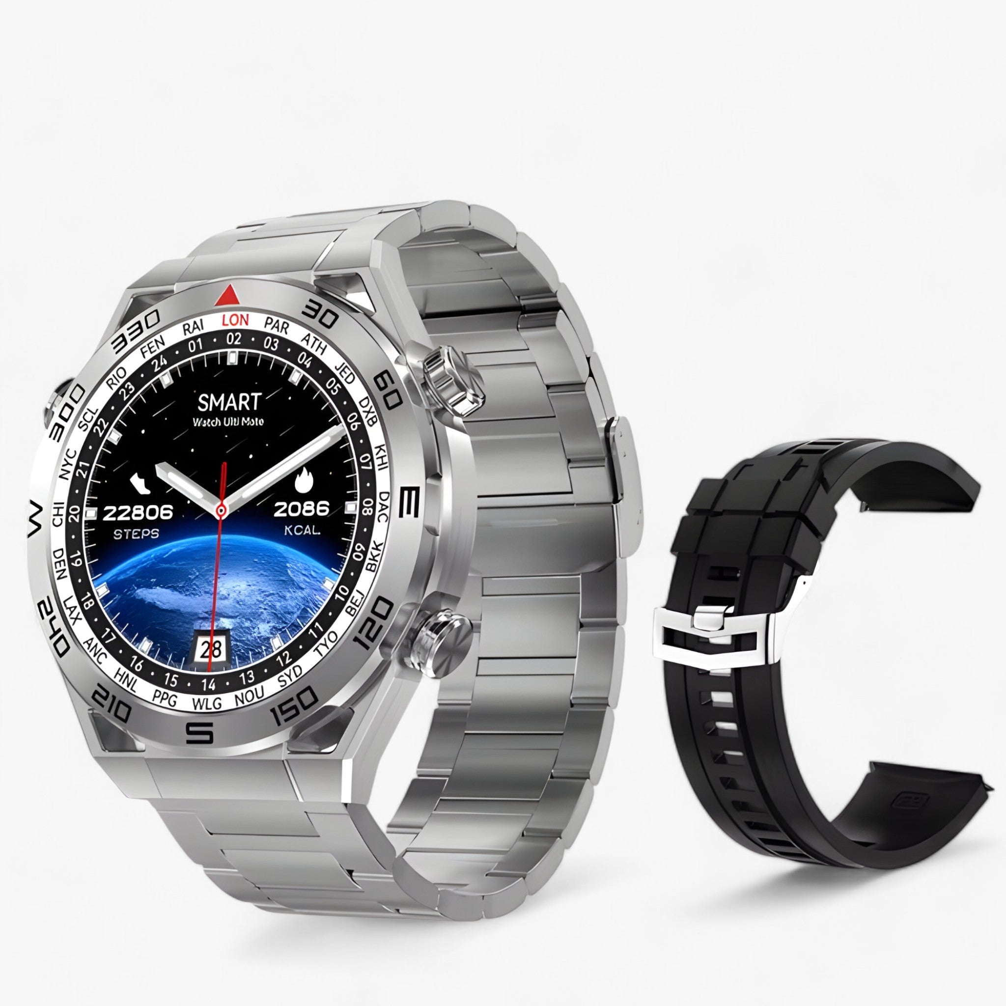 watches : Smartwatch Heren Zilveren Metaal - Dt Ultra Mate - GPS & Nfc voor met Bluetooth Oproepen & Ecg in Zilveren metaal van Pantino
