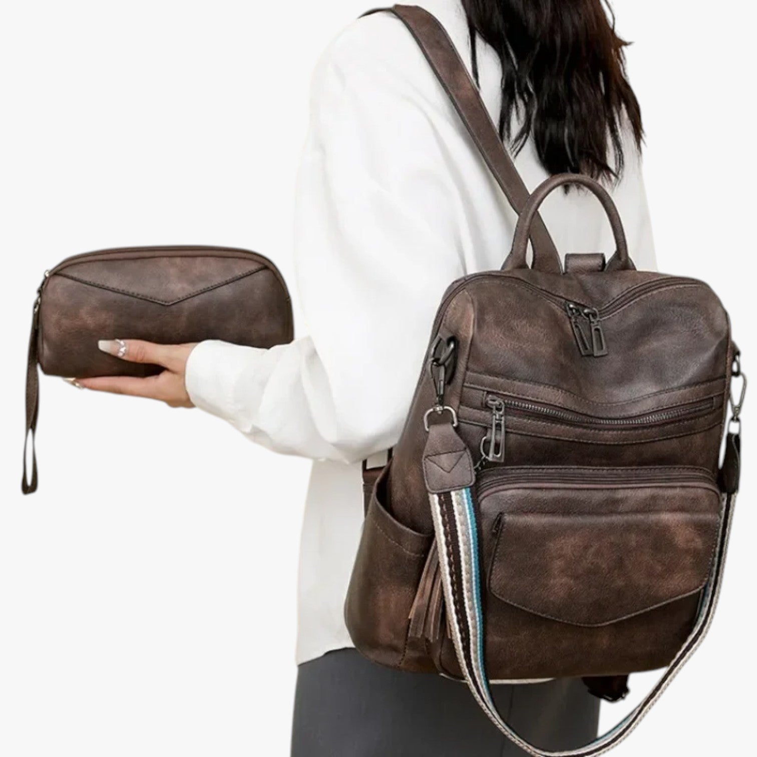 Bags : Rugzak Dames Groot van Echt Zwart Leer met Vakken voor Werk en Reizen in van Pantinoshop