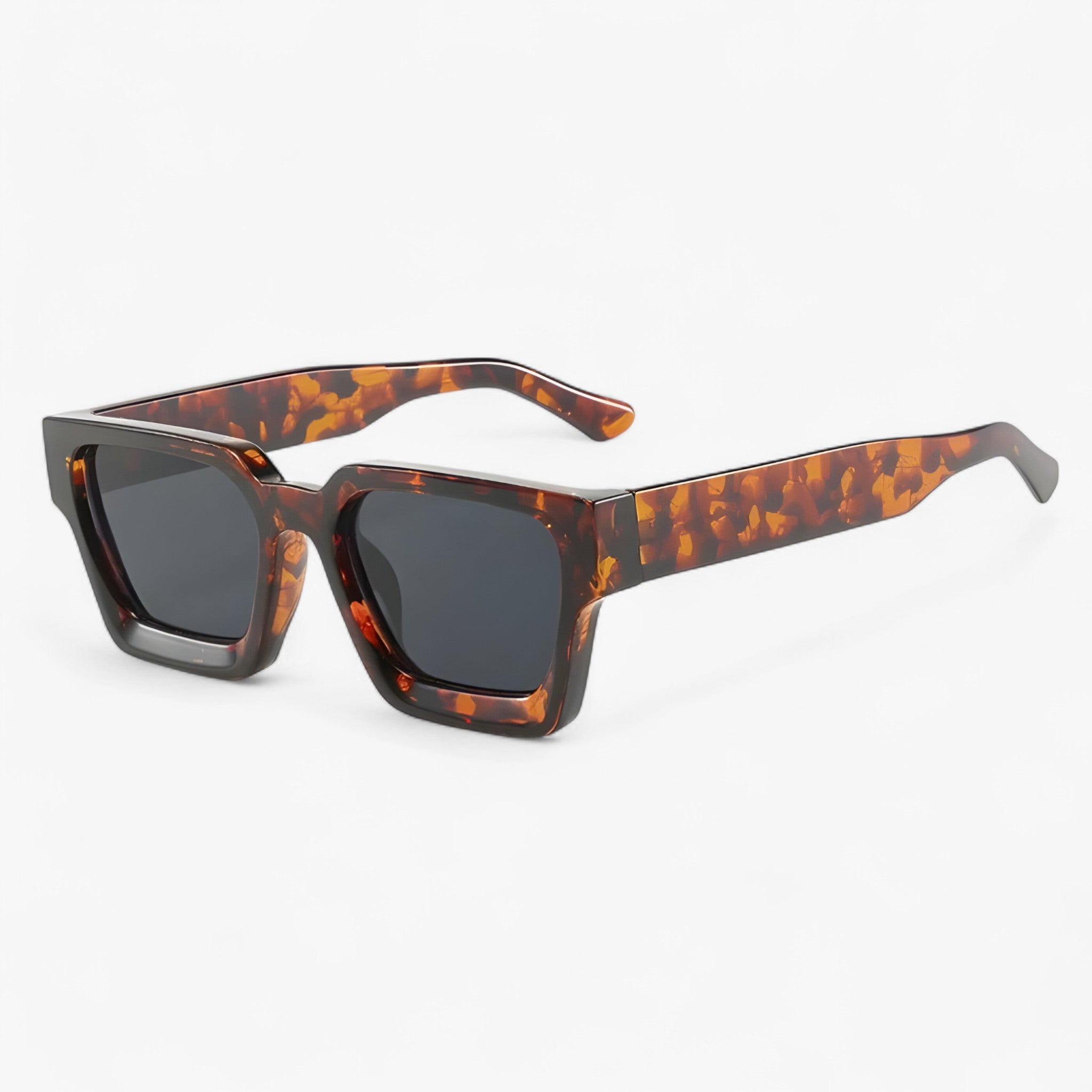 Sunglasses : Zonnebril Heren Vierkant Retro, Montuur Mat Zwart, Gepolariseerde Lenzen UV400 in Luipaard grijs van Pantinoshop