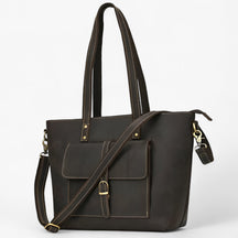 bags : Tote Bag Dames Donkerbruin - Elegante Echte Lederen Tas voor - Ruim & Lichtgewicht Ontwerp in Donkerbruin 2 van Pantino