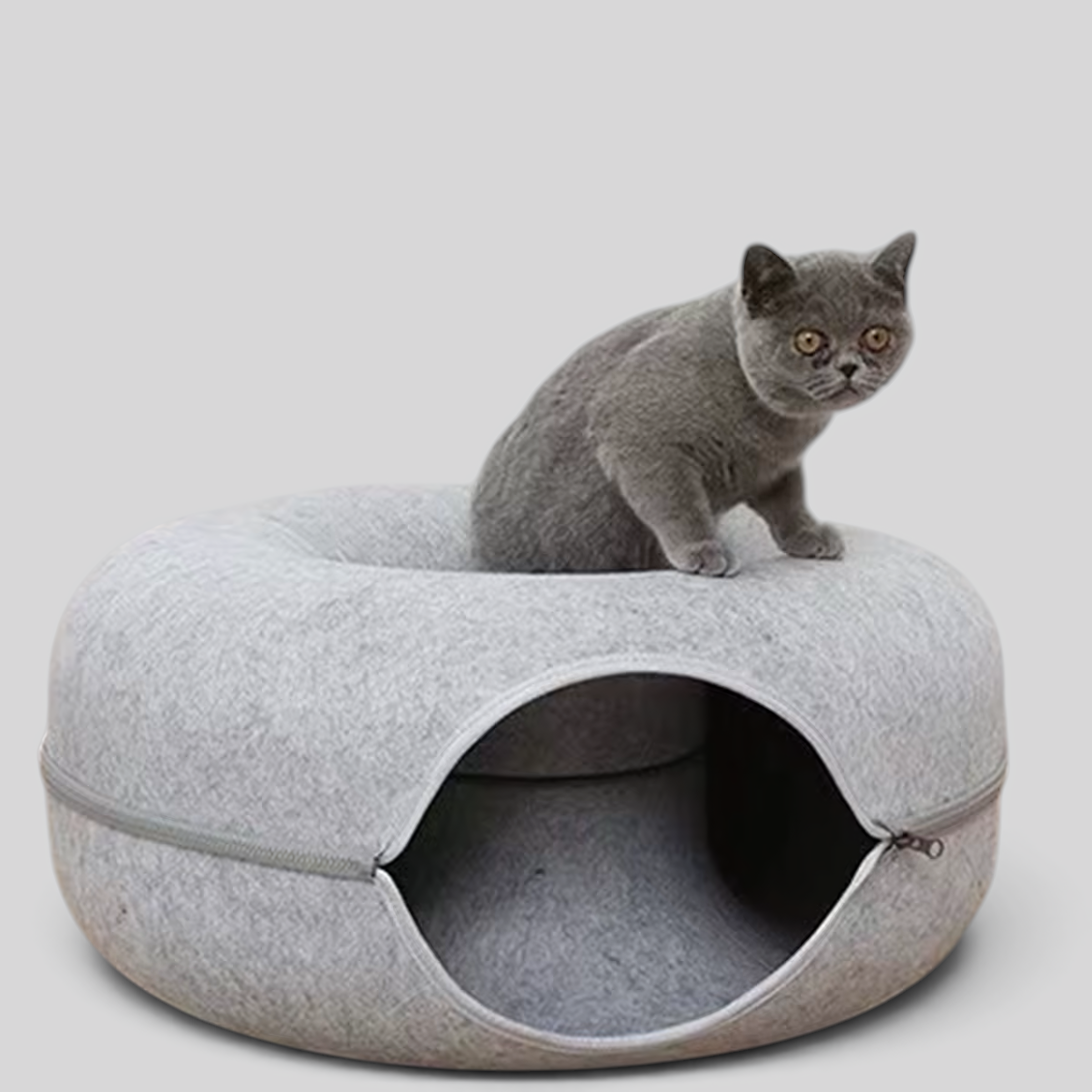 Ronde Kattenmand met Holletje en Rits – Vilten Kattenbed 50 of 60 cm