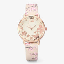 Watch Set : Dameshorloge van Leer met Bloemennwijzer en Bijpassende Armband - Roze in Beige van Pantino