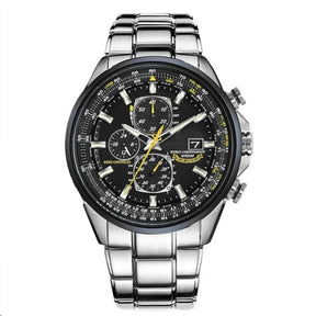 Watch : MultiSteel herenchronograafhorloge, leren band, elegant en nauwkeurig in Staalzwarte riem met 3 knopen van Pantino