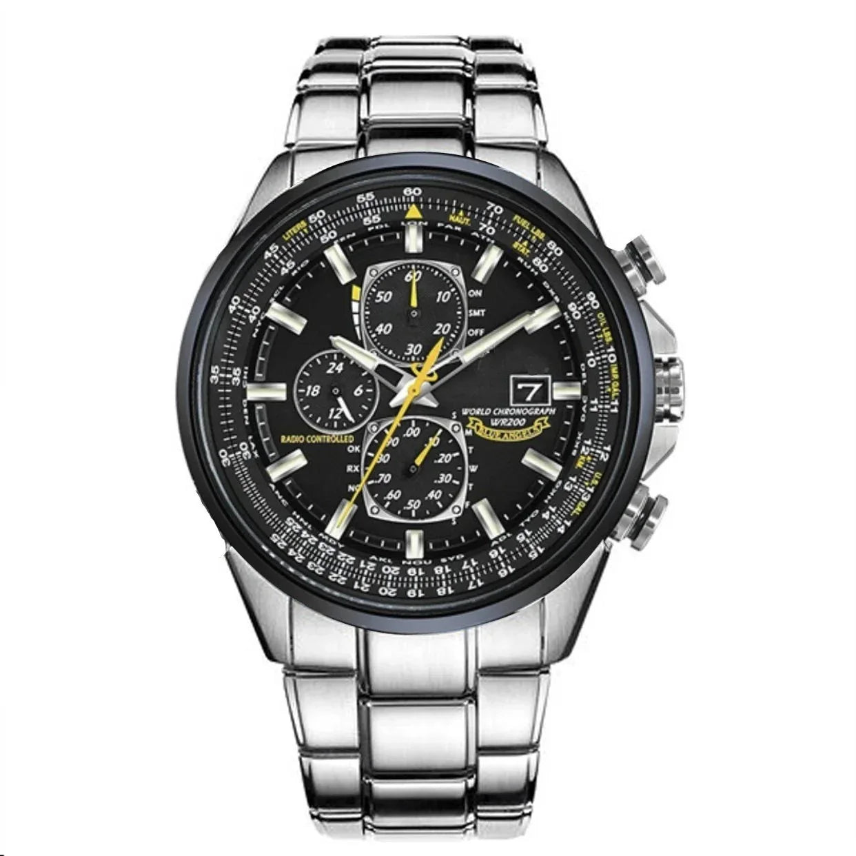 watches : Heren Chronograaf Horloge MultiSteel - 42mm Roestvrij Staal - Koffiebruin/Zwart Leer in 3-Knops Staal-Zwart van Pantino