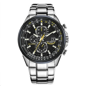 watches : Heren Chronograaf Horloge MultiSteel - 42mm Roestvrij Staal - Koffiebruin/Zwart Leer in 3-Knops Staal-Zwart van Pantino