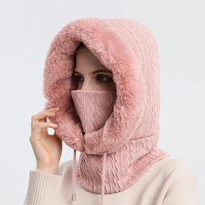 Hat : Cap Khaki - Warme Winter Capuchon in Roze van Pantino