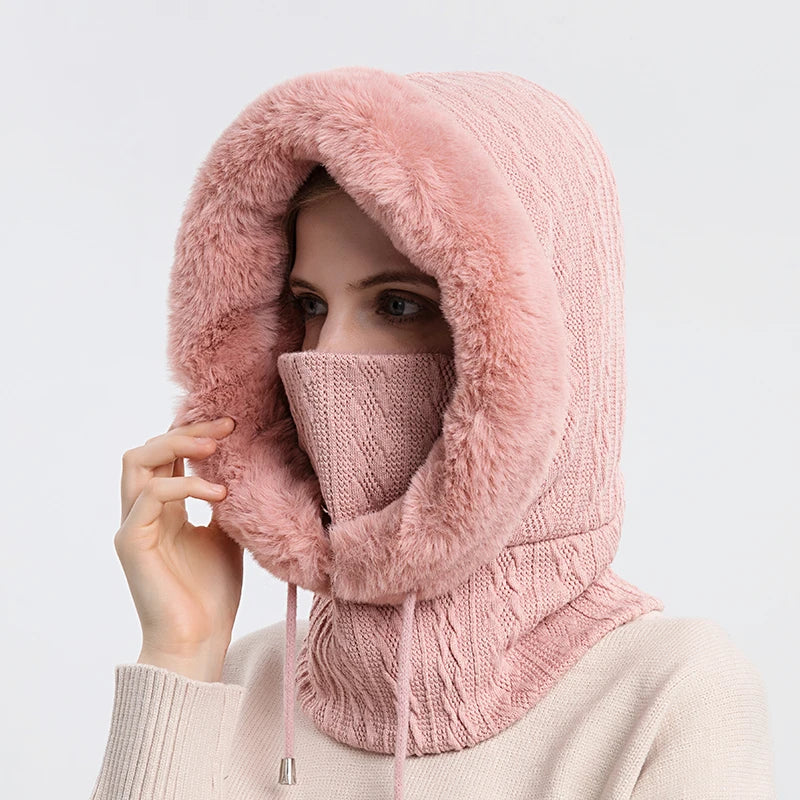Hat : Cap Khaki - Warme Winter Capuchon in Roze van Pantino