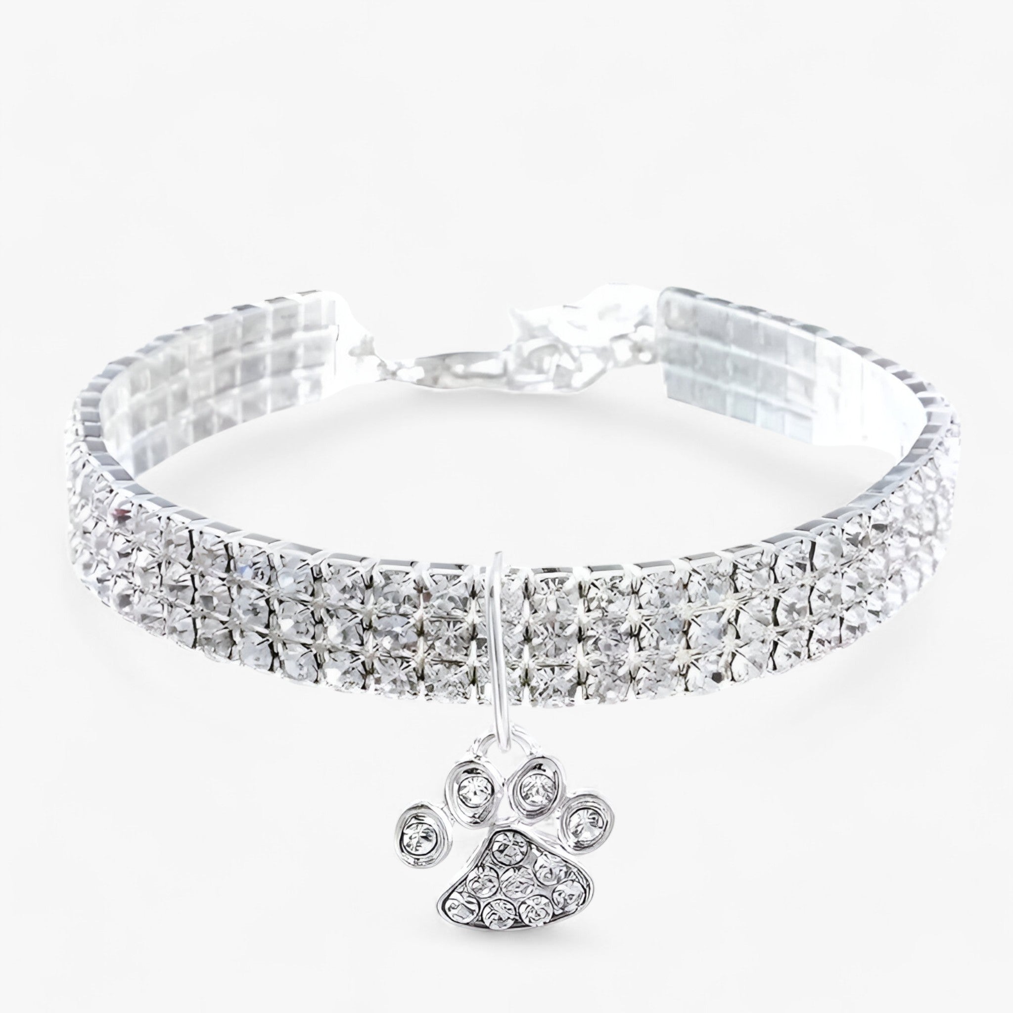 pets : Luxe Kristallen Halsband met Diamant Hanger - Roze in Wit van Pantino