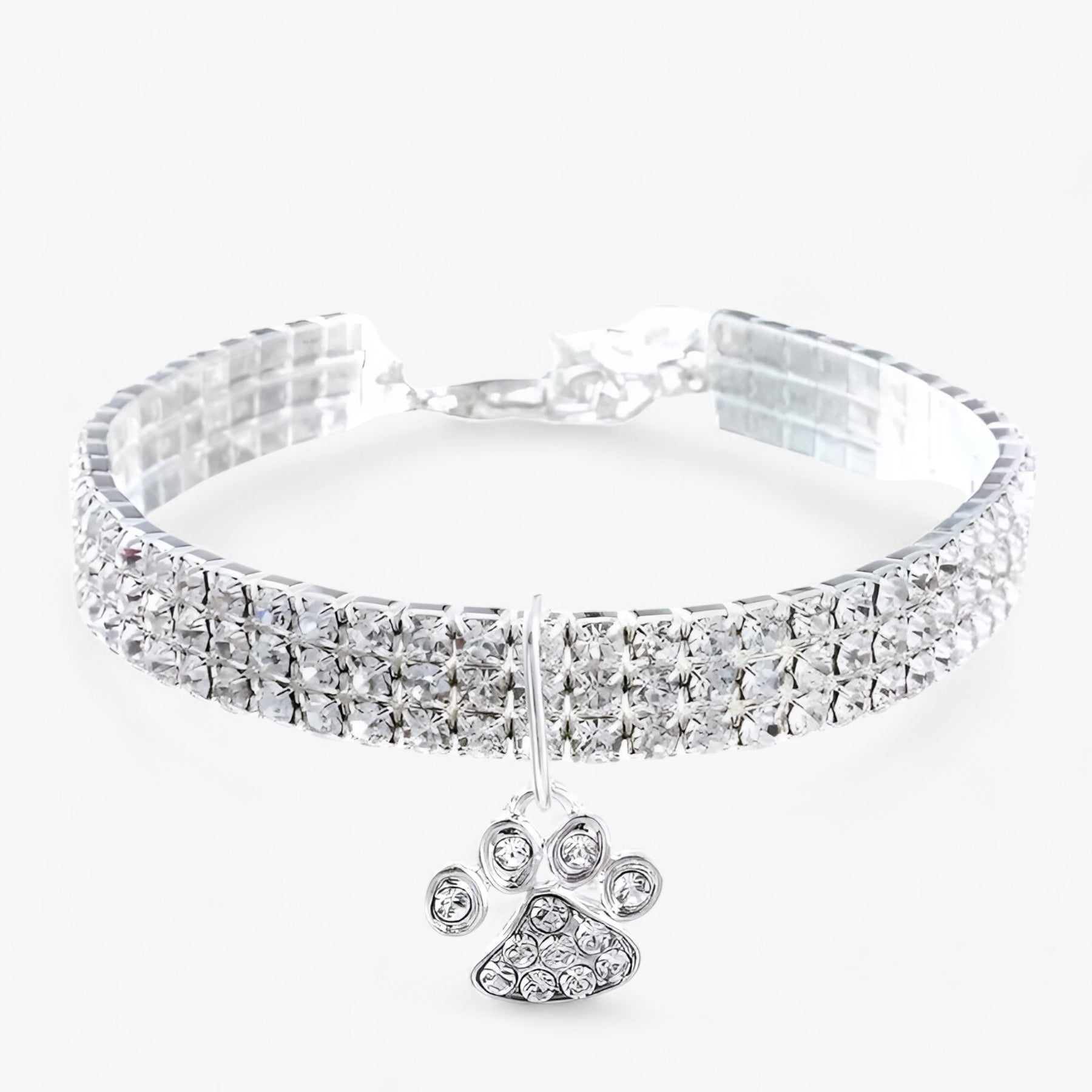 pets : Luxe Kristallen Halsband met Diamant Hanger - Roze in Wit van Pantino
