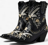 Bottes Western en Daim avec Talon Large Style Cowgirl - Noir