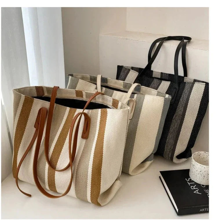 bags : Gestreepte Shopper Dames - Trendy Must-Have Shopper - Canvas in van Pantino