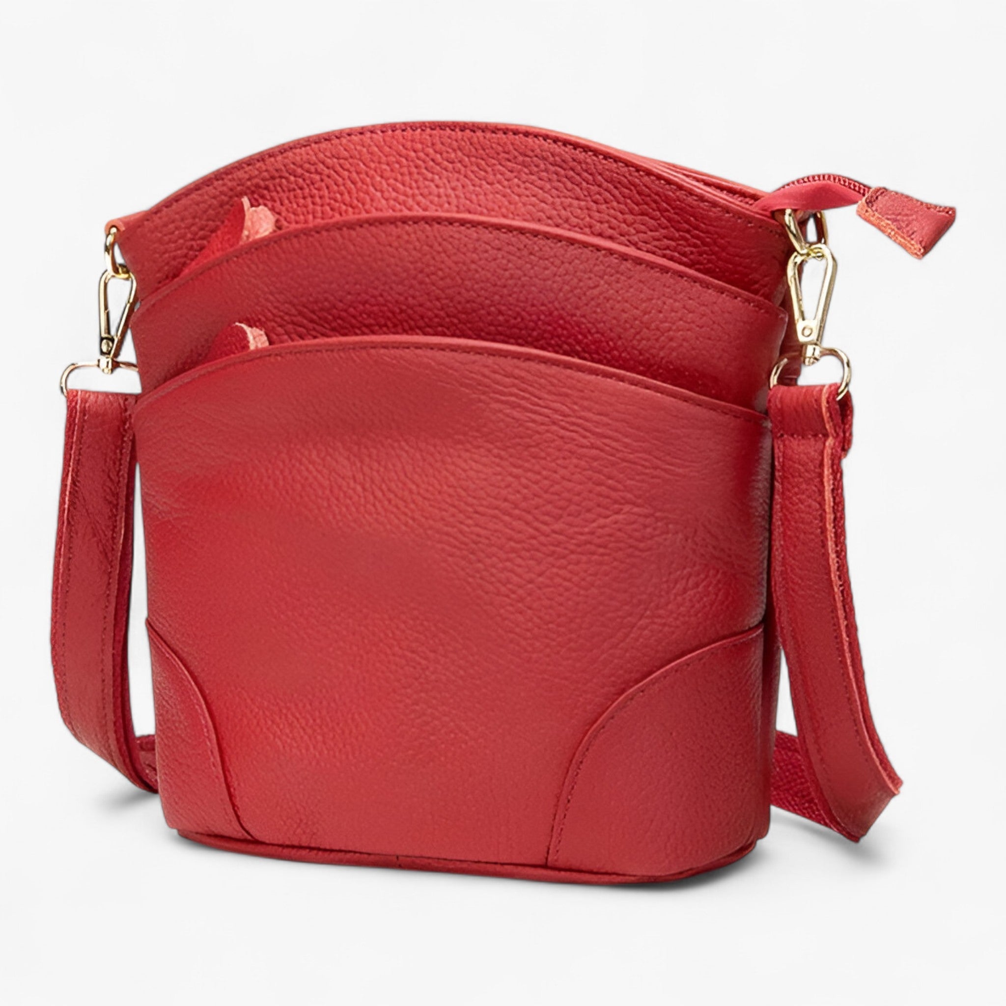 bags : Schoudertas Dames Zwart - Echte Lederen in Rood van Pantino