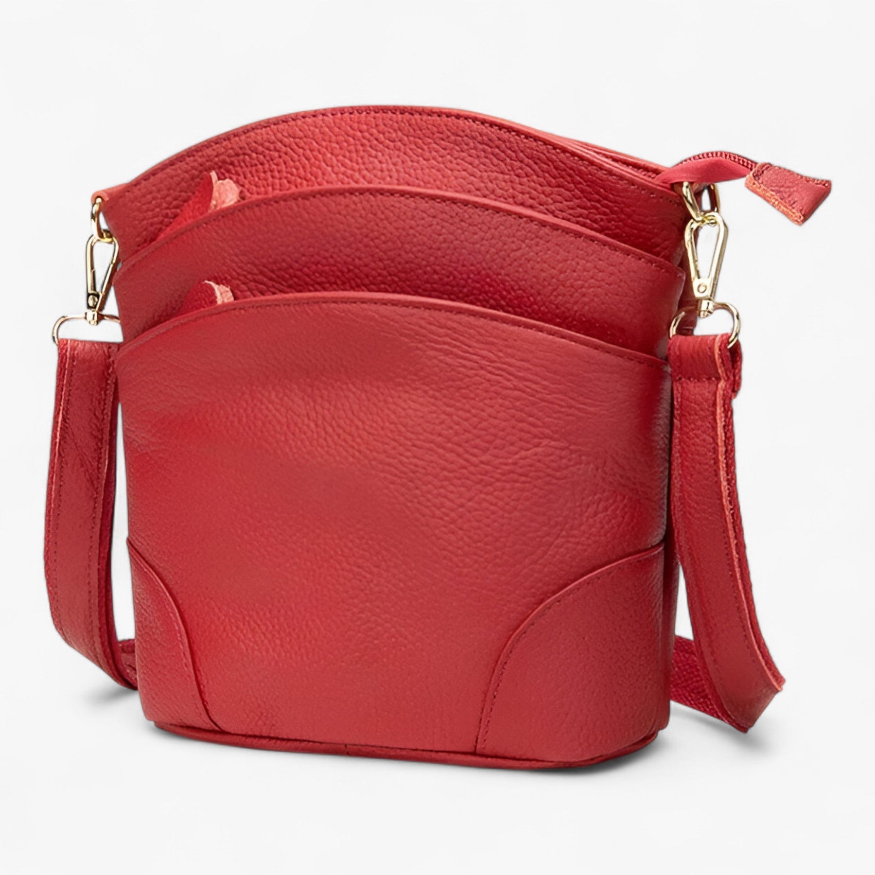 bags : Schoudertas Dames Zwart - Echte Lederen in Rood van Pantino