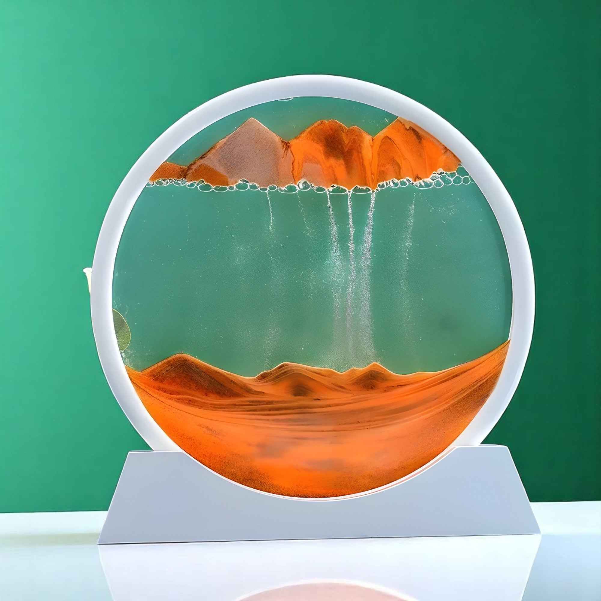 Art de sable : Decoratief 3D Bewegend Zand Schilderij van Glas – Ontspannend Landschap voor Kantoor/Thuis in Oranje van Pantino