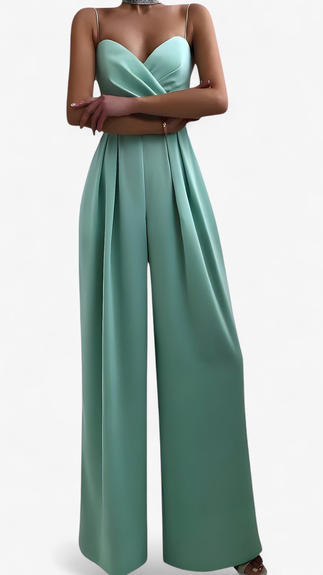 Elegant dames jumpsuit met spaghettibandjes en zachte palazzobroek
