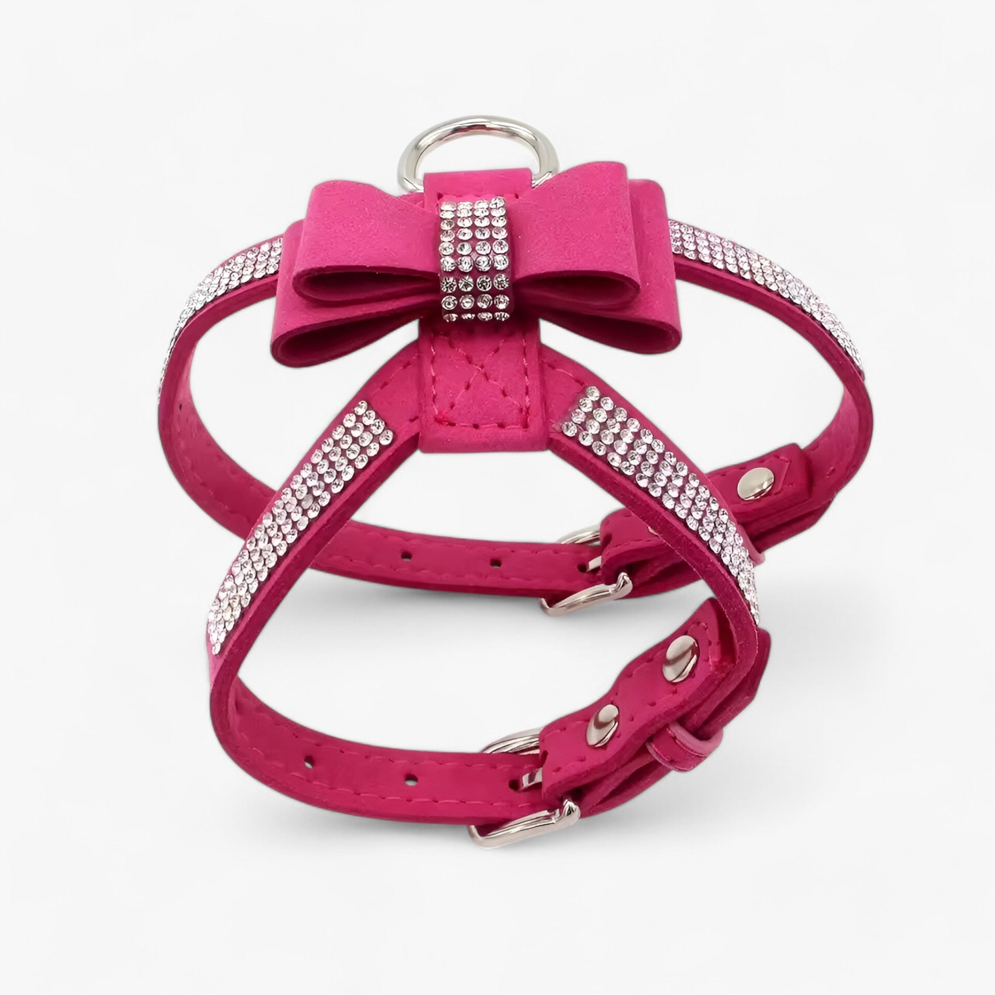 pets : Fluwelen Leren Harnas met Strik en Strass - Zwart in Fuchsia van Pantino