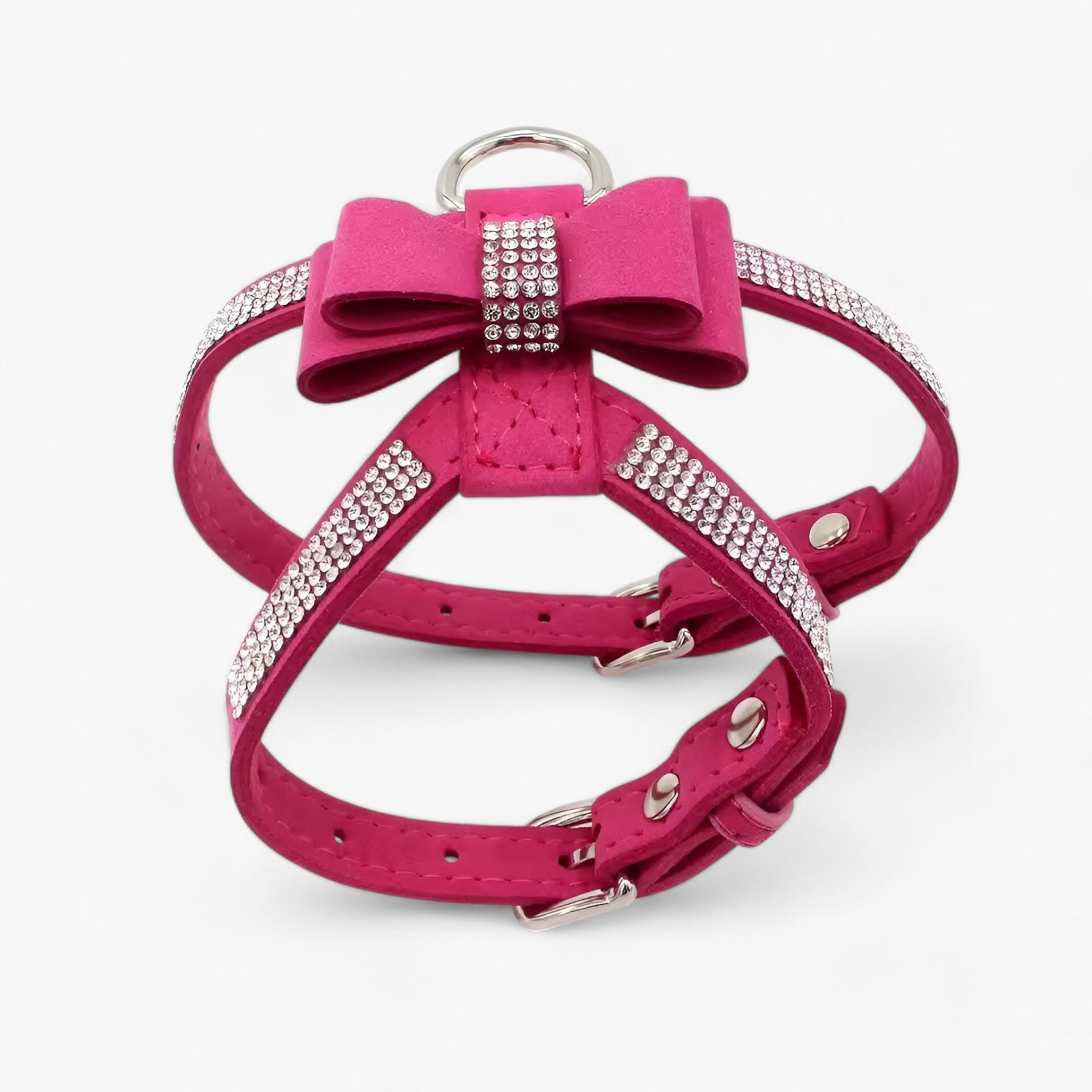 pets : Fluwelen Leren Harnas met Strik en Strass - Zwart in Fuchsia van Pantino