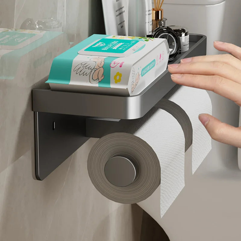 home & garden : Multifunctionele Toiletrolhouder Zilver - Luxe Opbergplank Badkamer - RVS in van Pantino