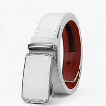 Men's Belt : Riem Grijs - Luxe Leren Automatische met Verstelbare Gesp in Witte kleur van Pantino