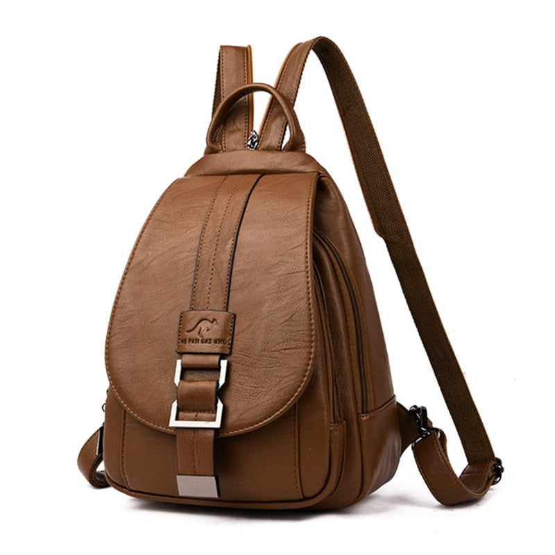 bags : Leren Dames Rugzak Lila - Compacte Schoudertas voor Vrouwen - Trendy & Chique Design in Bruin van Pantino