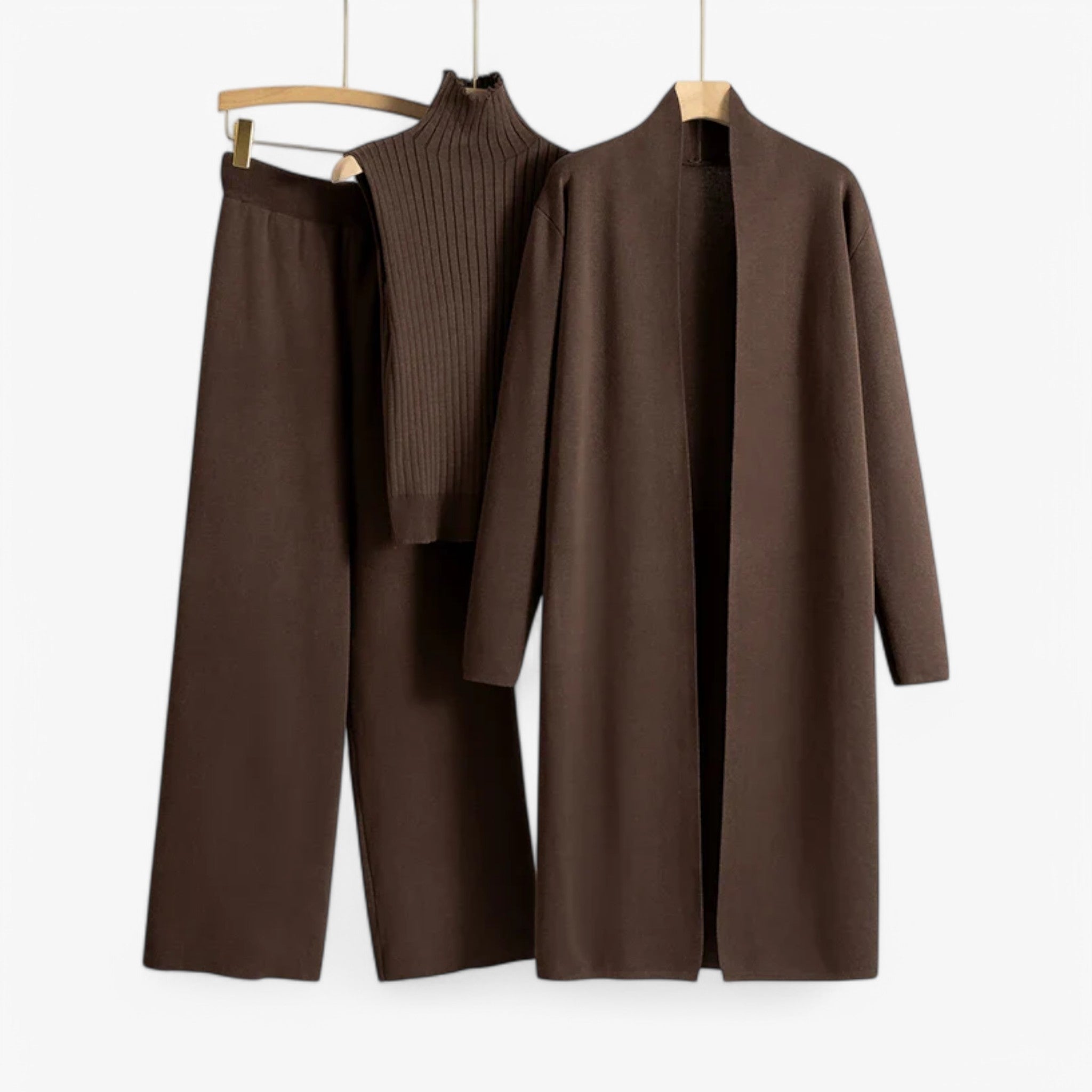 Loungewear Set : Ivy I Vintage Breiset in 3 delen in Koffie Eén maat van Concept Odense