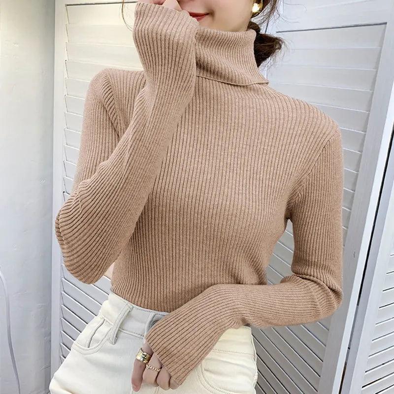 Sweater : Sweater Khaki - Helia Turtleneck with Cashmere in KHAKI One Size (40-60kg) van Pantino
