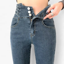 Jeans : Jeans Grijs 3 Knoppen - Skinny Koker - Slanke Stretch voor een Flatterende Pasvorm in Blauw Grijs 3 Knoppen van Pantino