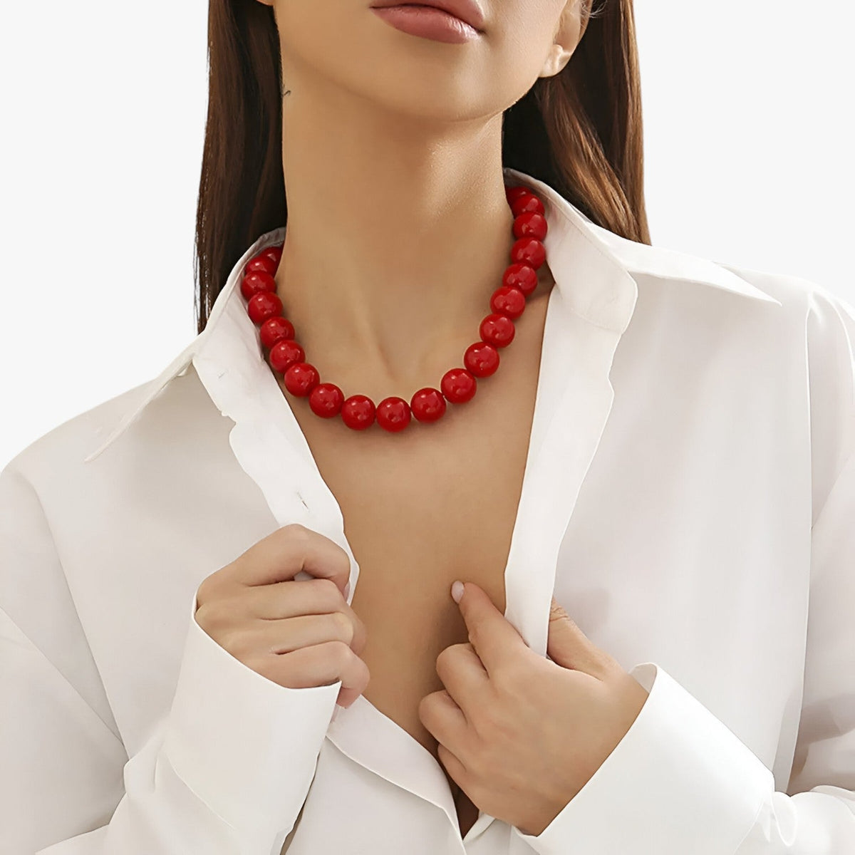 Necklace : Ketting Ab06 Rood - Opvallende Kleur: met Geometrische Kralen in Lichte Kleuren in AB06 Rood van Pantino