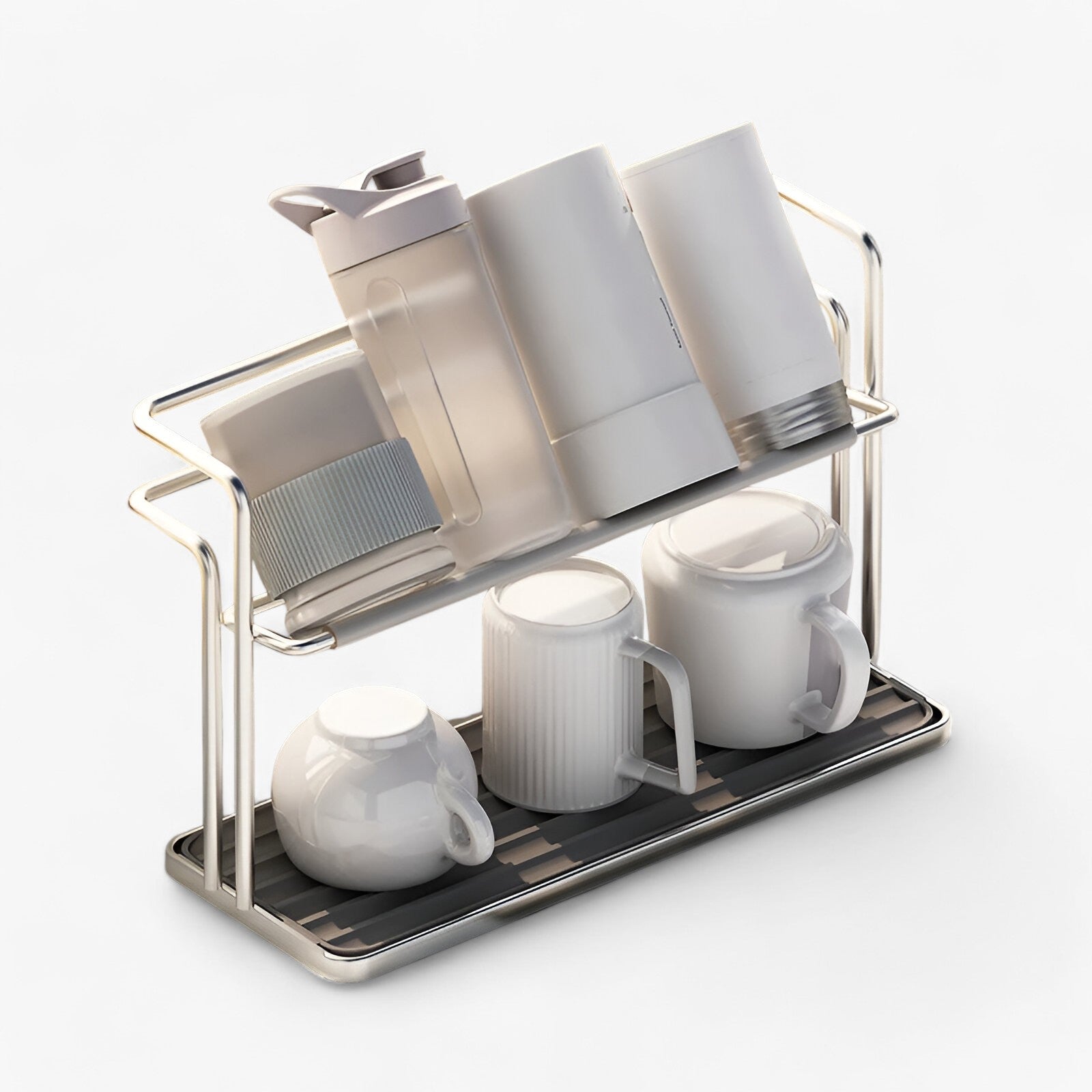 home & garden : Dubbel-Laags RVS Theekop Rek voor Keukenopslag - Zilver in van Pantino