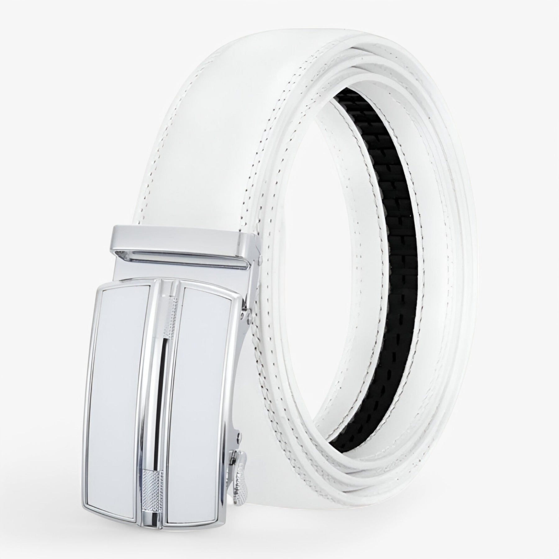 Men's Leather Automatic Buckle Belt : Riem Heren Zwart - Leren Herenriem met Automatische Lus in Wit van Pantino