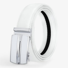 Men's Leather Automatic Buckle Belt : Riem Heren Zwart - Leren Herenriem met Automatische Lus in Wit van Pantino