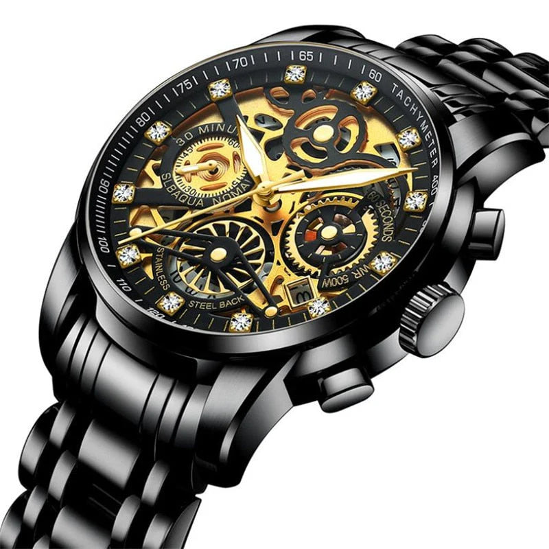 watches : Horloge Heren Zilver - Skeleton Watch in Zwart van Pantino