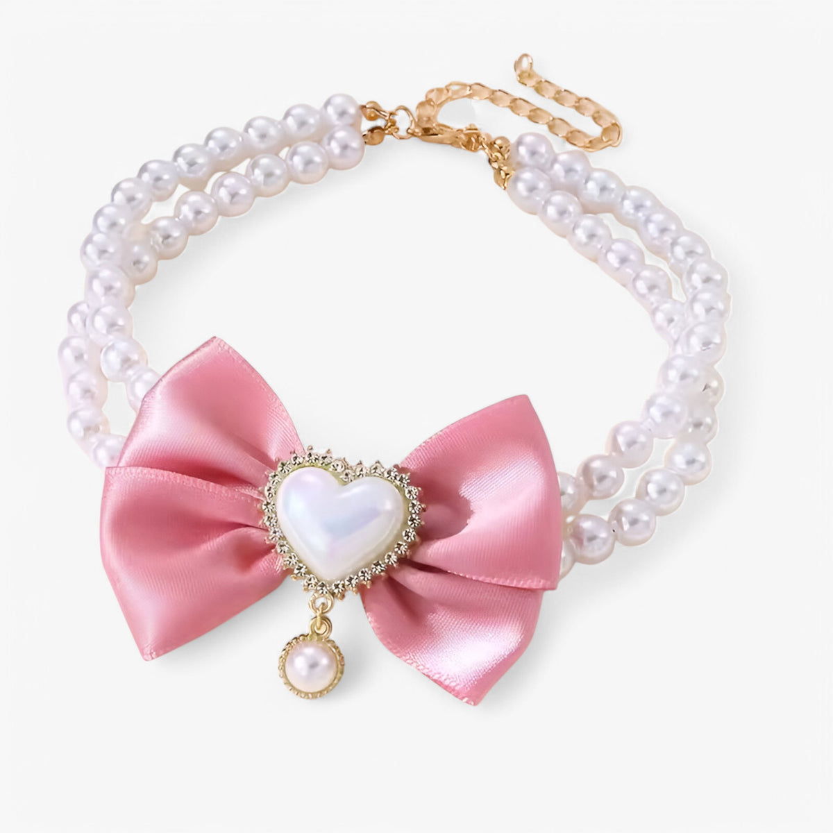 pets : Verstelbare Dubbele Laag Halsband met Hart Hanger - Roze Kleur in Roze Kleur van Pantino