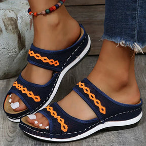 Sandals : Sandalen Dames Zwart - Trendy Strepen in Blauw van Pantino